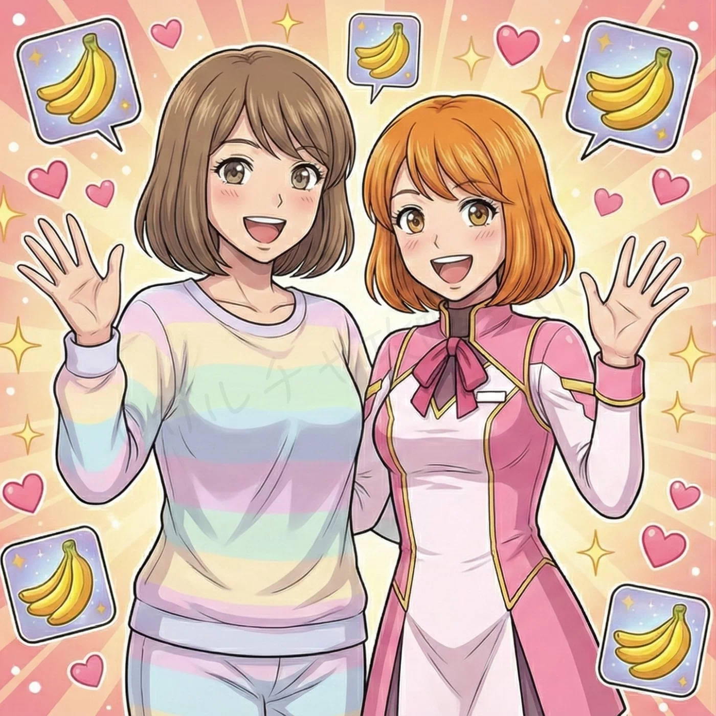 漫画コマ：ユキとナビちゃんが笑顔で応援する様子。