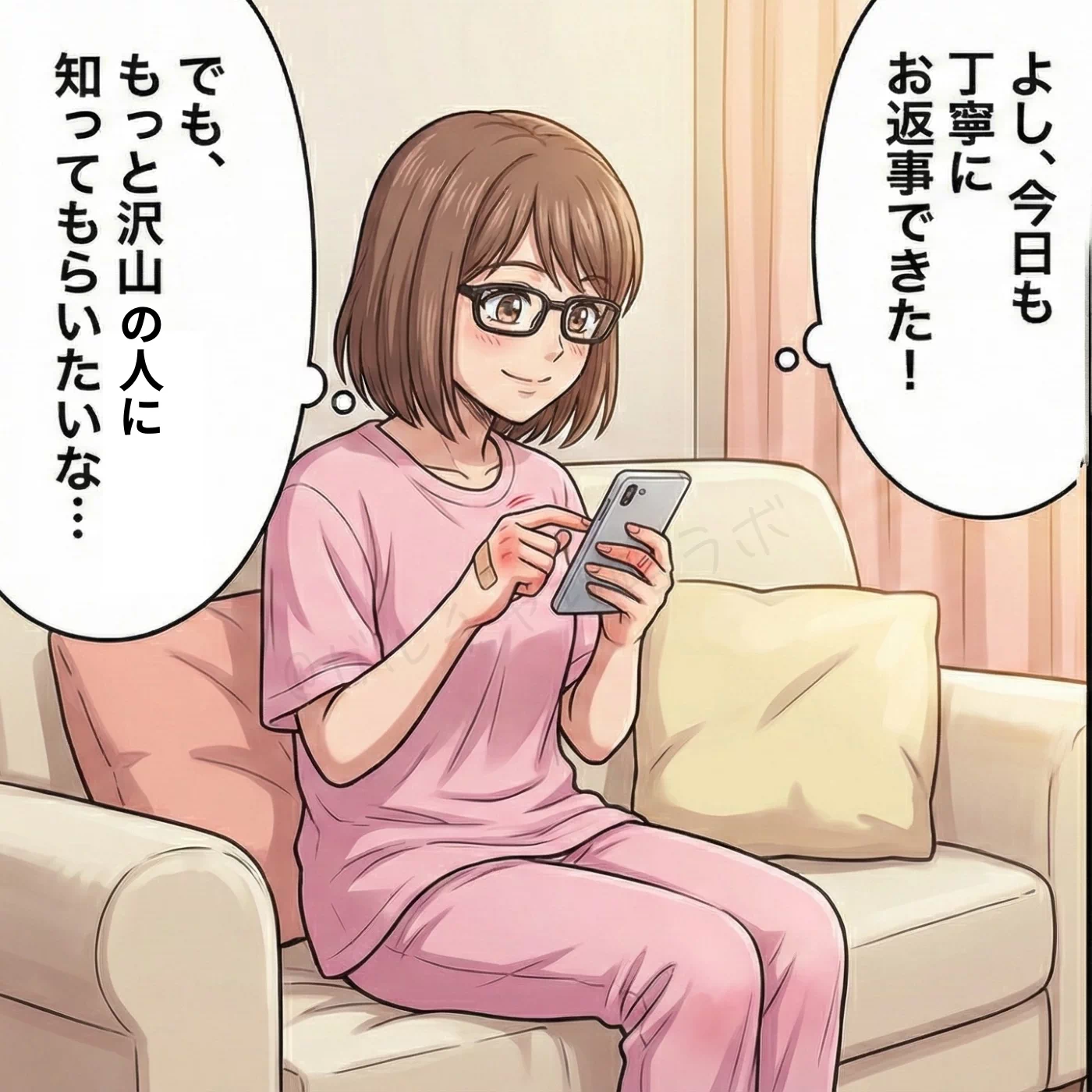 丁寧なメール返信に励む女性ユキが「もっと沢山の人に知ってもらいたい」と願う様子。