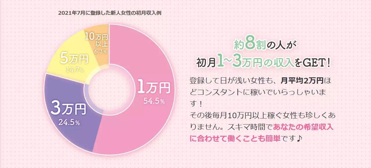 モコムの初月平均月収の円グラフ