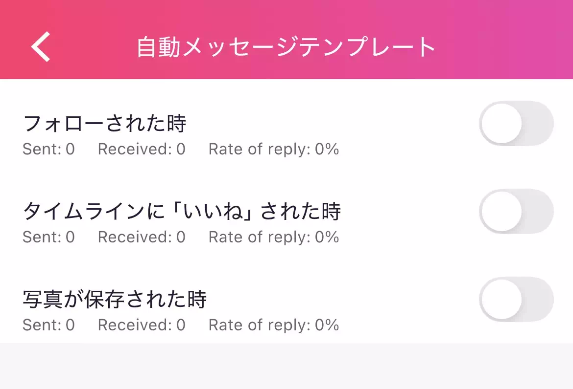 ワンライバーの自動メッセージの設定したい項目の画面