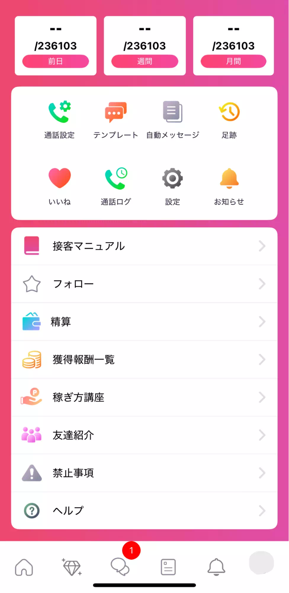 ワンライバーのマイページ